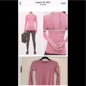 Lululemon pink long sleeve fitted athletic top.